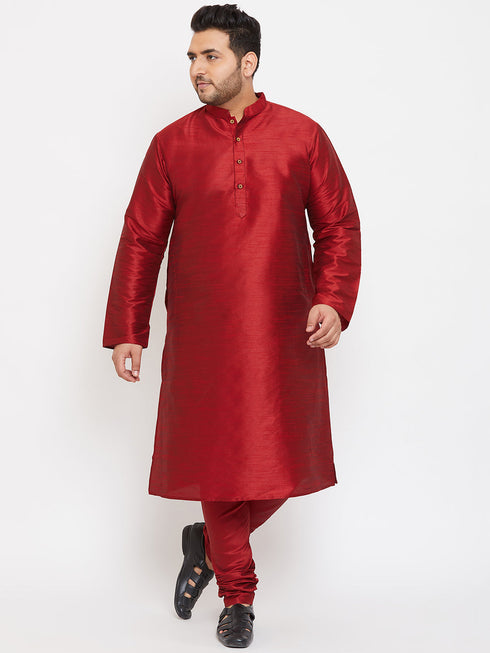 Vastramay Men's Plus Size Maroon Silk Blend Kurta Pyjama Set